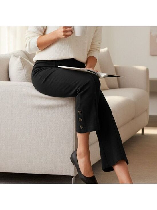 Ann Taylor Pants - Ann Taylor Ribbed Ponte Knit Pants Black Side Zip Button Cuff Detail Size 4